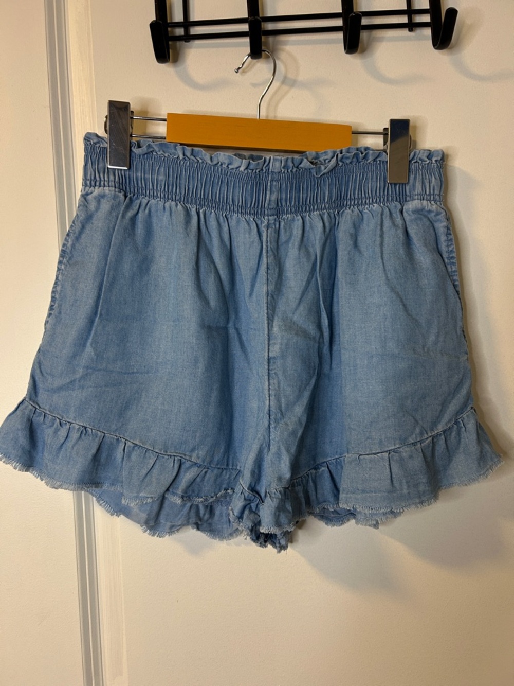 107. aerie Light Blue Ruffle-Hem Jean Shorts